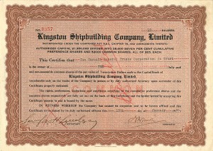 Kingston Shipbuilding Co., Limited - Shipping Stock Certificate